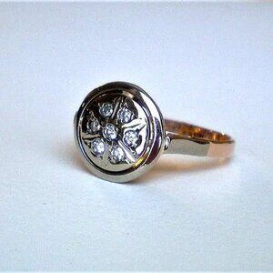 Vintage Russian Style 14K Rose Pink Gold Platinum Genuine Diamond Cluster RING